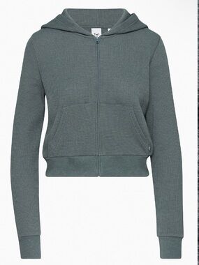 TNA Cropped Waffle Zip Hoodie - Slate Green